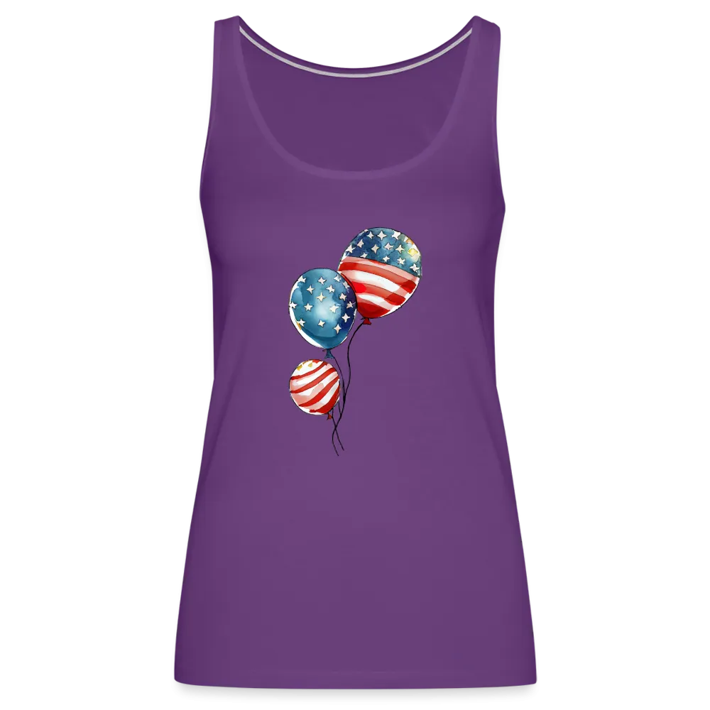 Watercolor Patriotism: Premium Women's Tank Top with American Flag Balloons