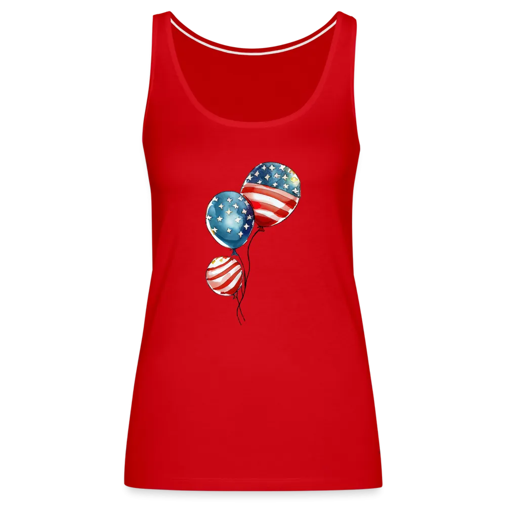 Watercolor Patriotism: Premium Women's Tank Top with American Flag Balloons